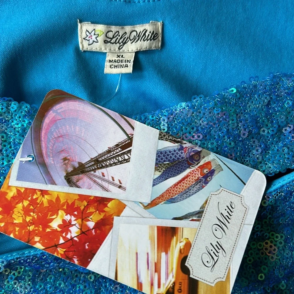 Lily White | Womens Blue Sequin Crop Top w/ Lining & Keyhole Cutout - Size XL - Picture 9 of 12